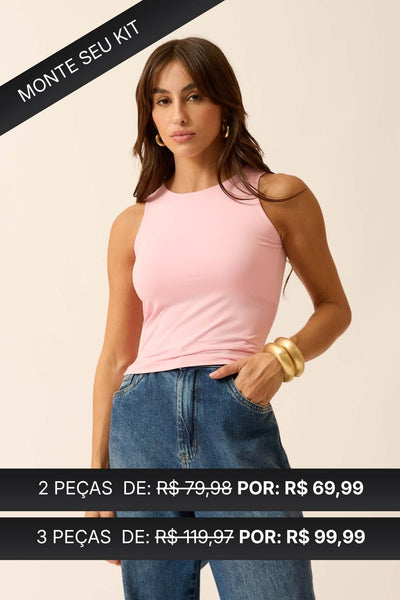REGATA COM DECOTE REDONDO POLIAMIDA ROSA QUARTZ