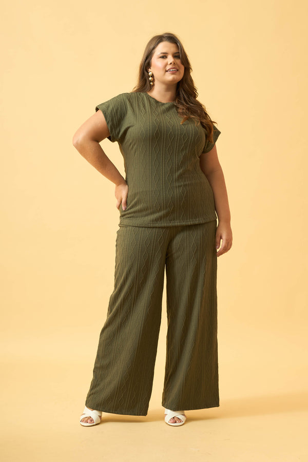 CALÇA RETA JACQUARD TRANÇADO OLIVE NIGHT
