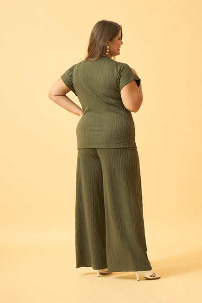CALÇA RETA JACQUARD TRANÇADO OLIVE NIGHT
