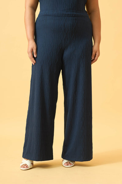 CALÇA RETA JACQUARD TRANÇADO MARINHO