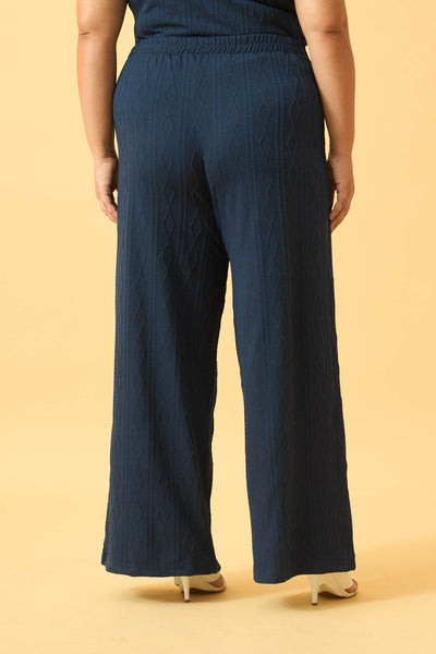 CALÇA RETA JACQUARD TRANÇADO MARINHO