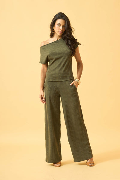 BLUSA OMBRO CAÍDO JACQUARD TRANÇADO OLIVE NIGHT