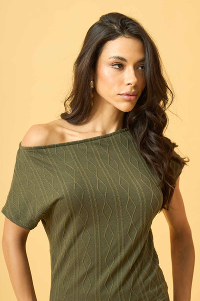 BLUSA OMBRO CAÍDO JACQUARD TRANÇADO OLIVE NIGHT