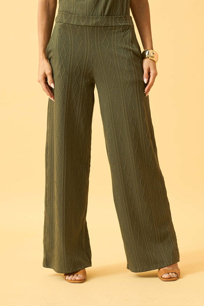 CALÇA RETA COM BOLSO JACQUARD TRANÇADO OLIVE NIGHT