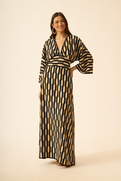 VESTIDO LONGO COM LASTEX BAMBOO PRETO