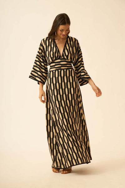 VESTIDO LONGO COM LASTEX BAMBOO PRETO