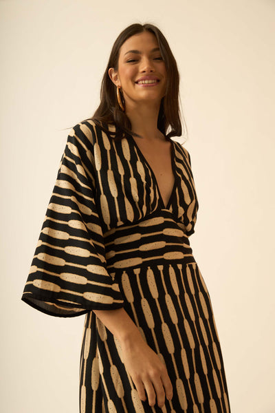 VESTIDO LONGO COM LASTEX BAMBOO PRETO