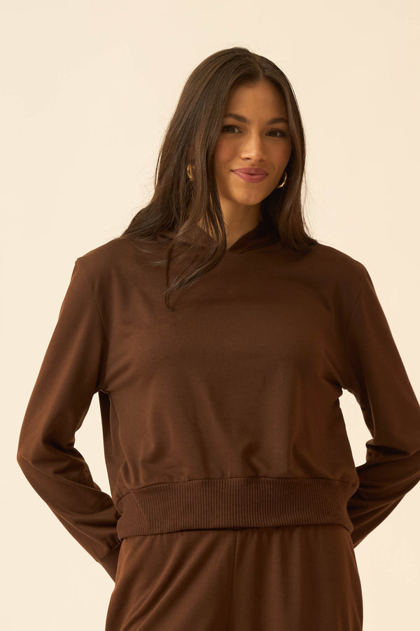 CASACO COM CAPUZ MOLETINHO MARROM CHOCOLATE