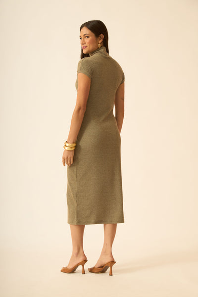 VESTIDO MIDI CANELADO CONFORT VERDE BALI