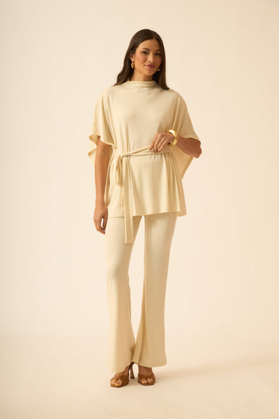 BLUSA PONCHO COM AMARRACAO CANELADO OFF