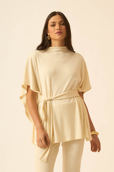 BLUSA PONCHO COM AMARRACAO CANELADO OFF