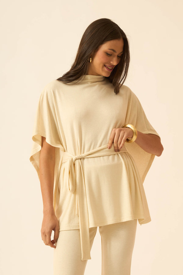 BLUSA PONCHO COM AMARRACAO CANELADO OFF