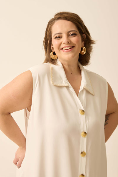 CHEMISE COM BOTÕES E GOLA EM TWILL OFF