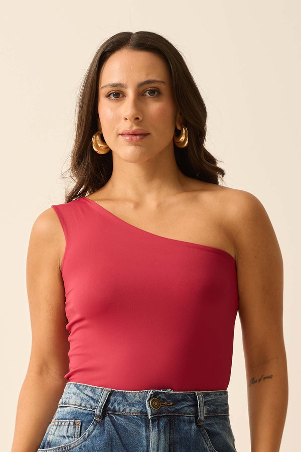 BLUSA UM OMBRO SÓ EM POLIAMIDA CABERNET