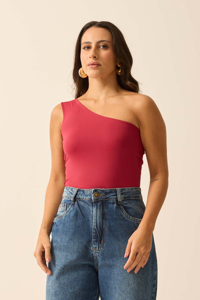 BLUSA UM OMBRO SÓ EM POLIAMIDA CABERNET