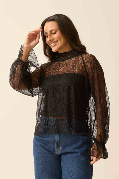 BLUSA COM AMARRAÇÃO RENDA FLORENÇA PRETO