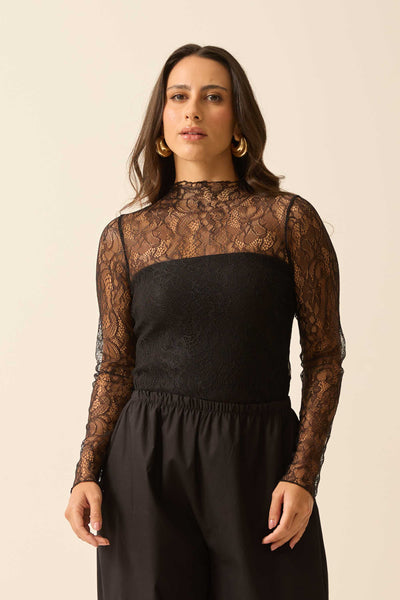 BLUSA SEGUNDA PELE RENDA FLORENÇA PRETO