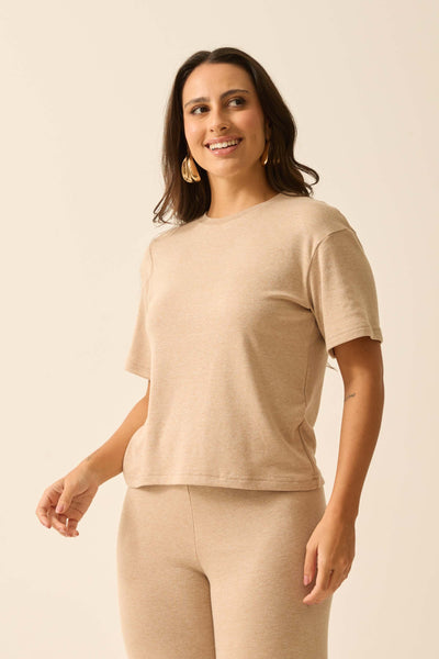 BLUSA COM MANGA CURTA CONFORT FLAT MARFIM