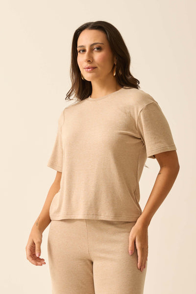 BLUSA COM MANGA CURTA CONFORT FLAT MARFIM