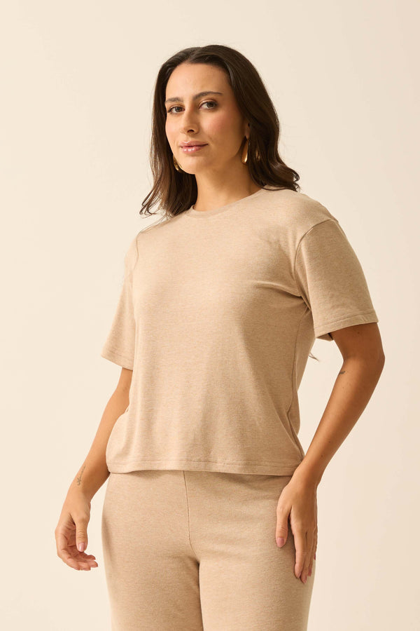 BLUSA COM MANGA CURTA CONFORT FLAT MARFIM