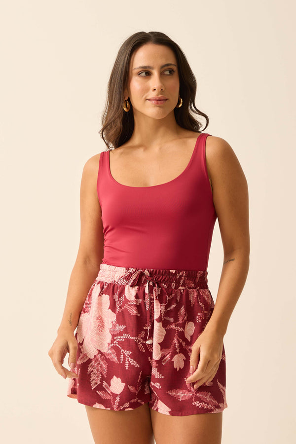 CAMISETA DECOTE U EM POLIAMIDA CABERNET