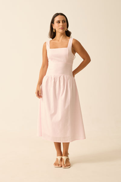 VESTIDO MIDI COM ZÍPER E FORRO POPELINE ROSA QUARTZ