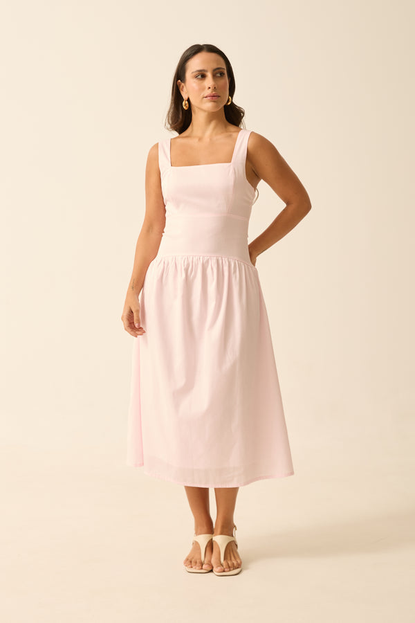 VESTIDO MIDI COM ZÍPER E FORRO POPELINE ROSA QUARTZ