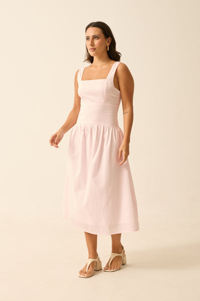 VESTIDO MIDI COM ZÍPER E FORRO POPELINE ROSA QUARTZ