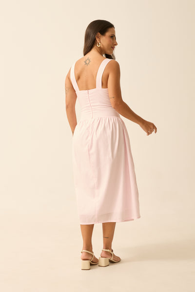 VESTIDO MIDI COM ZÍPER E FORRO POPELINE ROSA QUARTZ