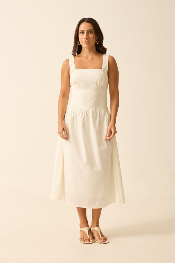 VESTIDO MIDI COM ZÍPER E FORRO POPELINE OFF
