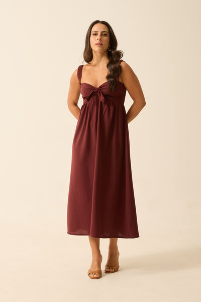 VESTIDO MIDI COM AMARRAÇÃO ESSENCIAL CABERNET