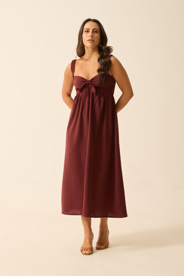 VESTIDO MIDI COM AMARRAÇÃO ESSENCIAL CABERNET