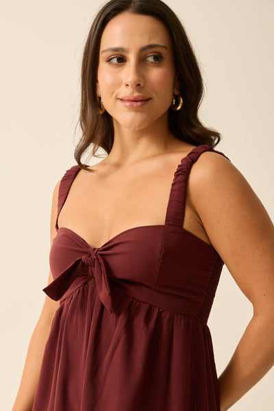 VESTIDO MIDI COM AMARRAÇÃO ESSENCIAL CABERNET