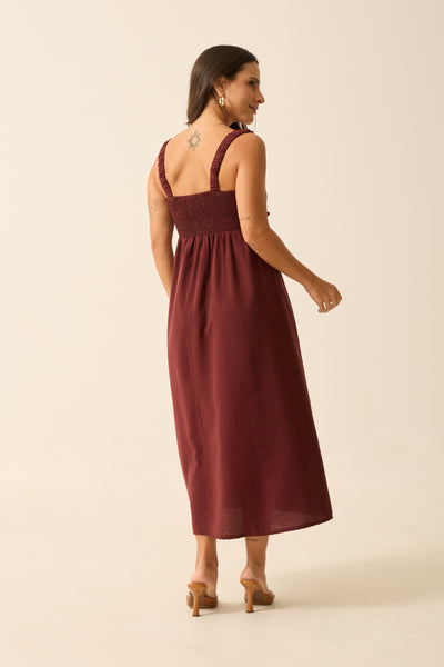 VESTIDO MIDI COM AMARRAÇÃO ESSENCIAL CABERNET