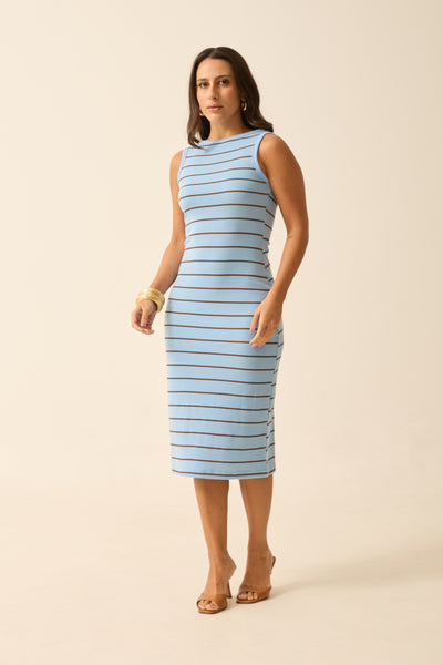 VESTIDO MIDI REGATA COLMEIA LISTRADO AZUL