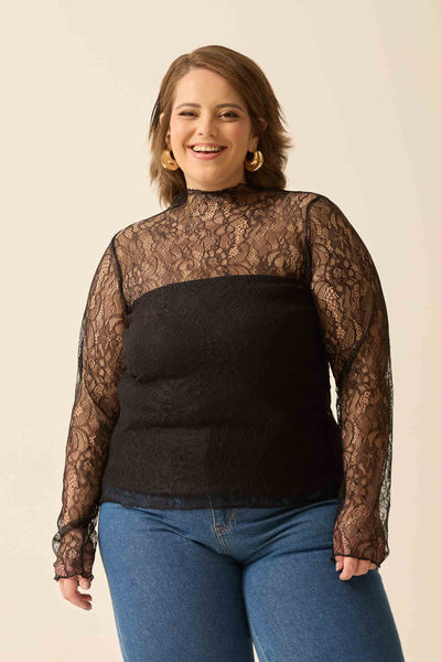 BLUSA SEGUNDA PELE RENDA FLORENÇA PRETO