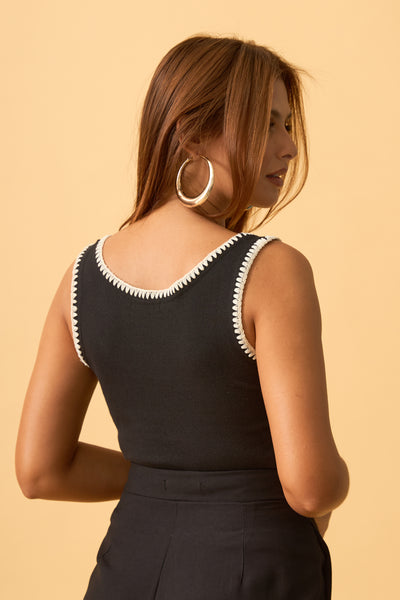 REGATA COM PONTO CROCHE BICOLOR RIBANA PRETO COM OFF