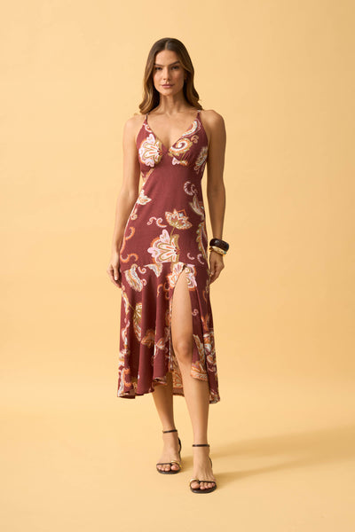 VESTIDO MIDI COM DECOTE V E AMARRACAO FLOR DE VENTO