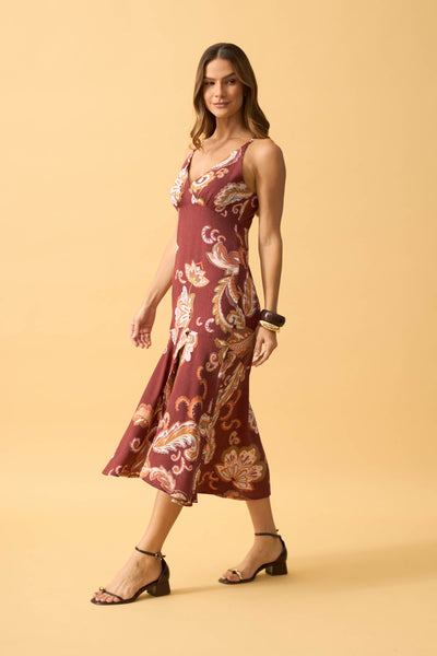 VESTIDO MIDI COM DECOTE V E AMARRACAO FLOR DE VENTO
