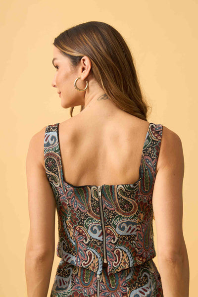 TOP CORSET COM ZIPER JACQUARD BALI