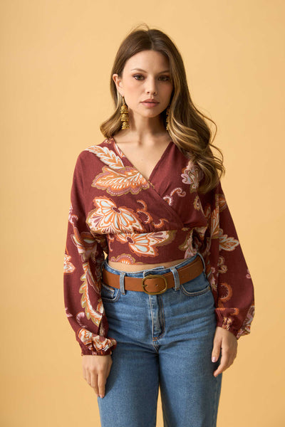 BLUSA TRANSPASSADA COM MANGA LONGA FLOR DE VENTO
