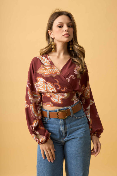 BLUSA TRANSPASSADA COM MANGA LONGA FLOR DE VENTO