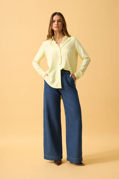 BLUSA SOCIAL COM BOTOES EM VISCOLINHO AMARELO CERA