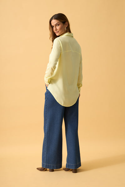 BLUSA SOCIAL COM BOTOES EM VISCOLINHO AMARELO CERA