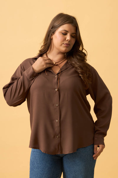 BLUSA SOCIAL COM BOTOES EM VISCOSE TRUFA