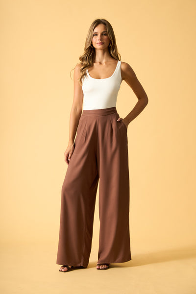 CALCA COM BOLSO VISCOSE CREPADA CAPPUCCINO
