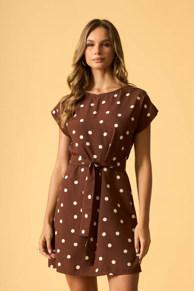 VESTIDO CURTO COM AMARRACAO MAXI POA MARROM
