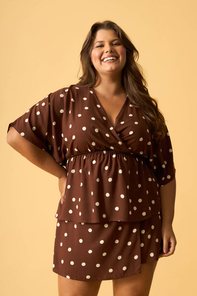 BLUSA TRANSPASSADACOM MANGA MORCEGO MAXI POA MARROM