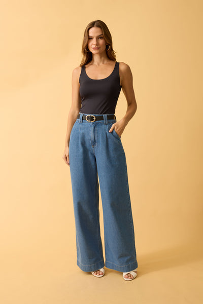 CALCA JEANS WIDE JEANS ESCURO