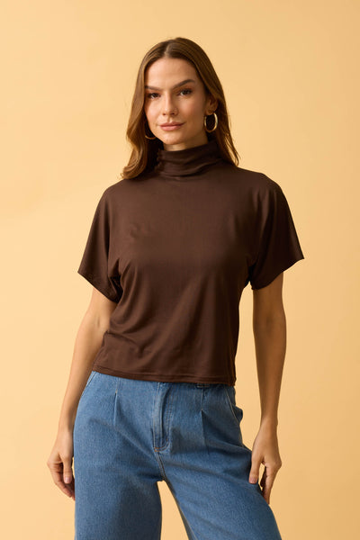 BLUSA COM GOLA SUEDE LIGHT MARROM CHOCOLATE